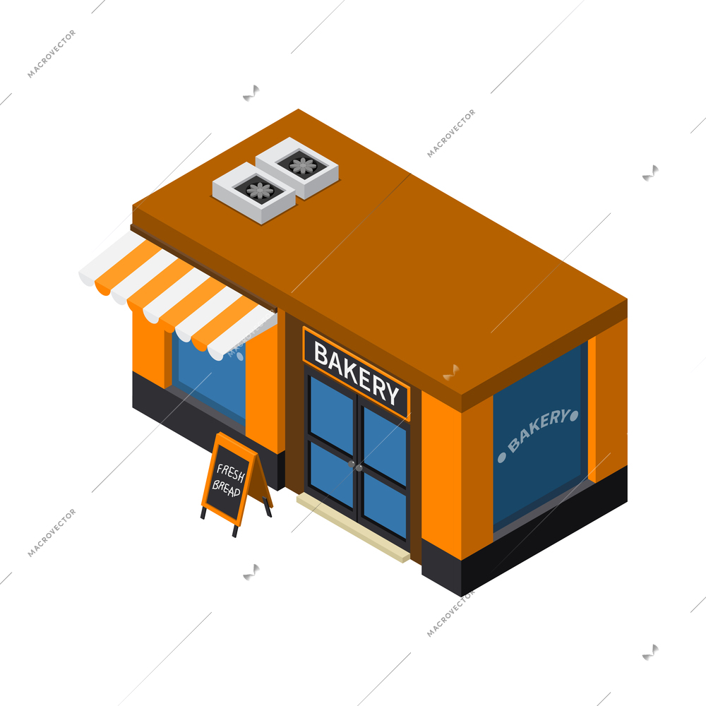 Bakery building exterior on white background 3d isometric vector illustration