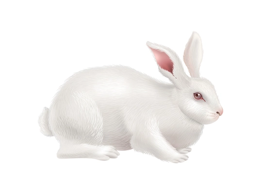 Realistic cute white rabbit against blank background vector illustration