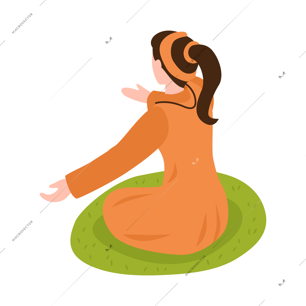 Isometric religious cult sect icon with female prayer during worship 3d vector illustration