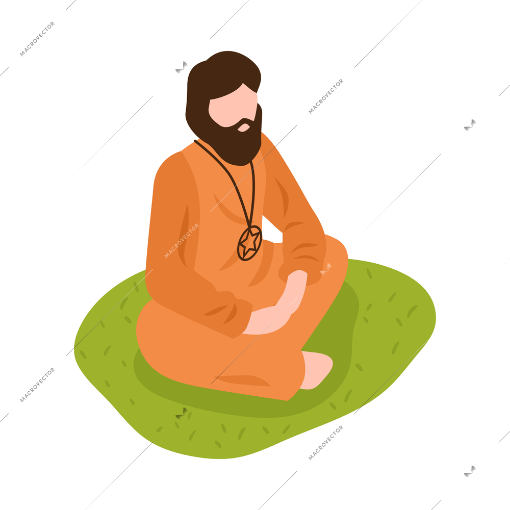 Isometric religious cult sect icon with bearded prayer 3d vector illustration