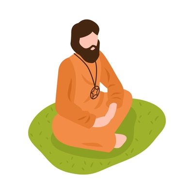 Isometric religious cult sect icon with bearded prayer 3d vector illustration