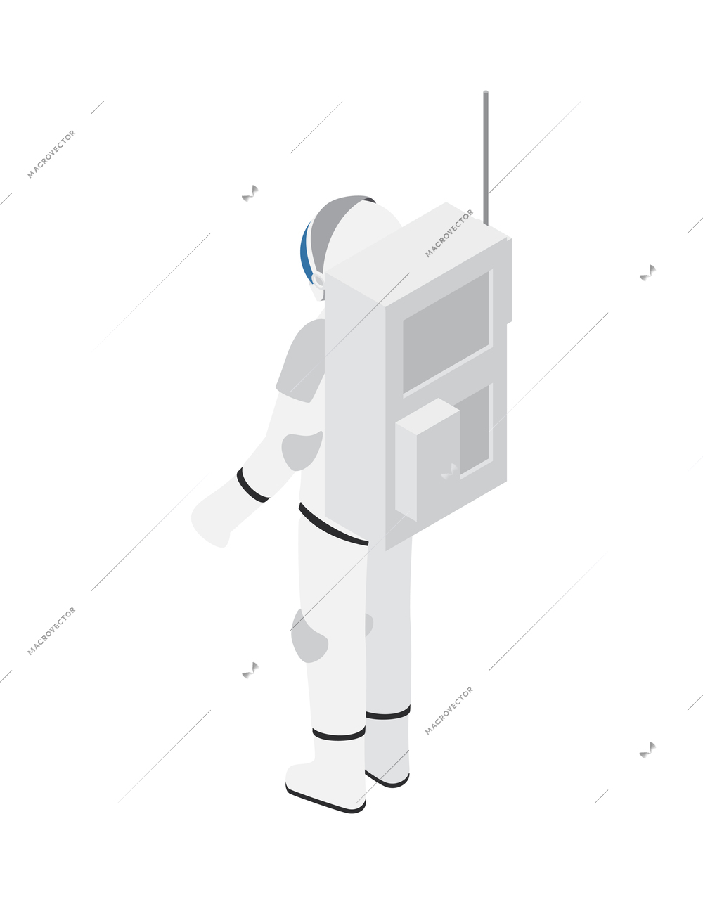 Isometric astronaut in white spacesuit back view vector illustration