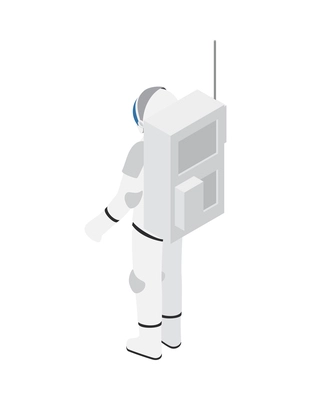 Isometric astronaut in white spacesuit back view vector illustration