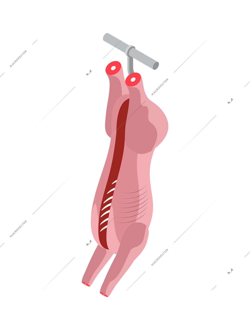 Butchery isometric icon with pork meat carcass icon on white background 3d vector illustration