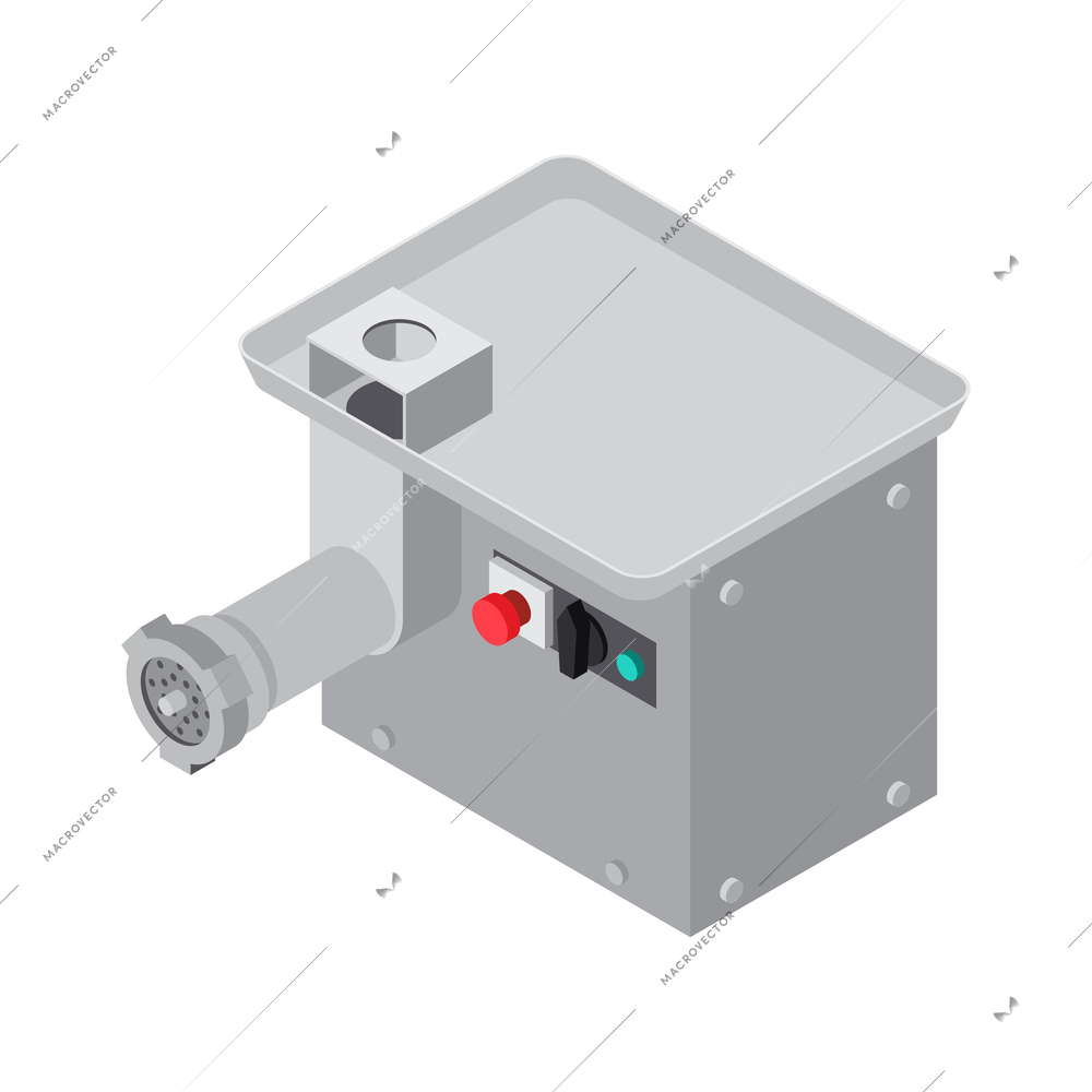 Isometric industrial mincing machine icon on white background 3d vector illustration