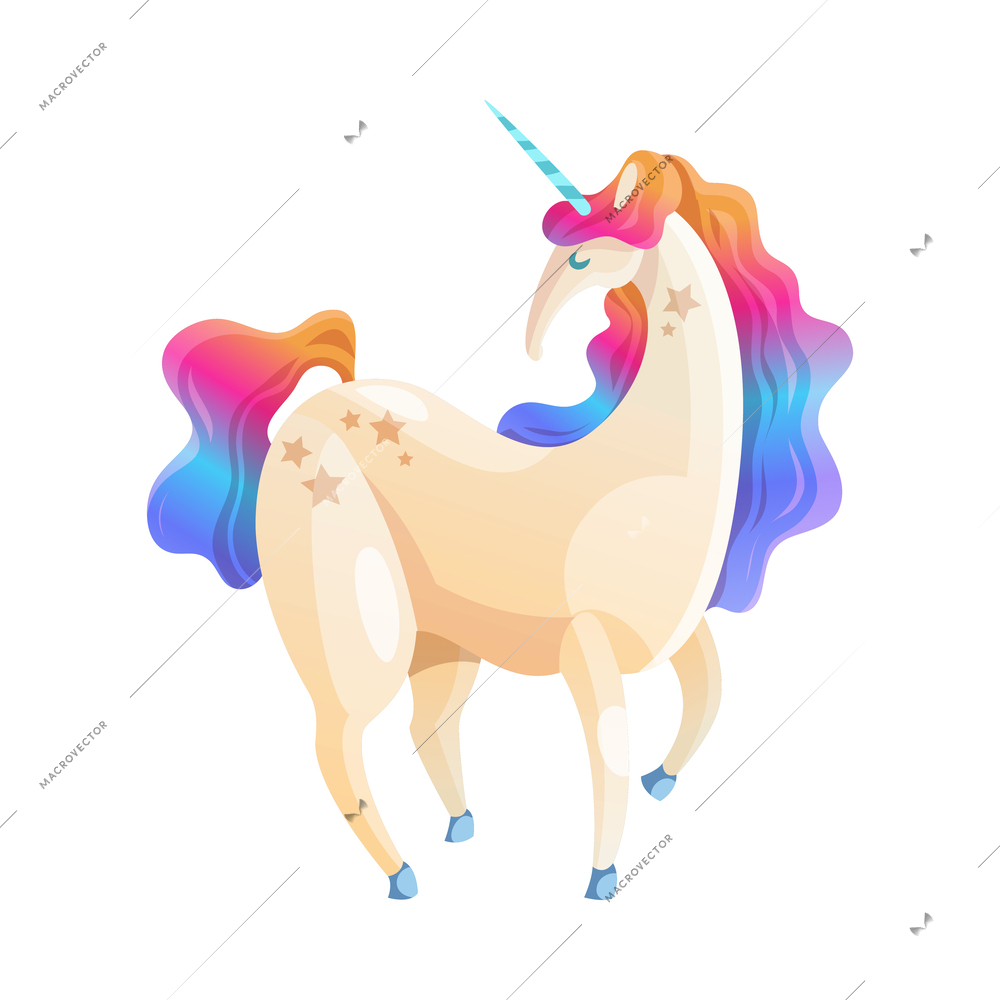 Cartoon magical colorful unicorn on white background vector illustration