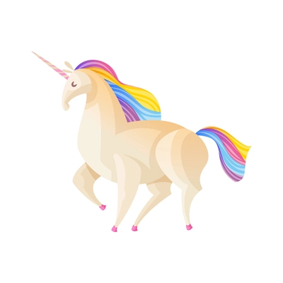 Cartoon fantasy unicorn with rainbow hair vector illustration