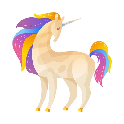 Cartoon beautiful magical unicorn with colorful hair vector illustration