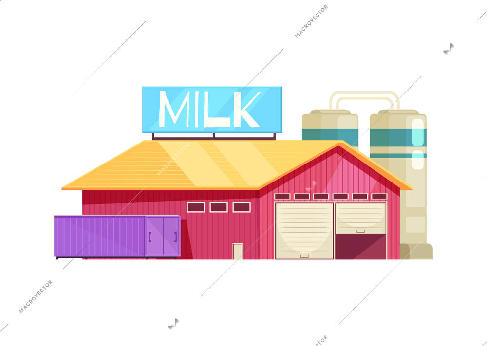 Milk production dairy plant building flat exterior vector illustration