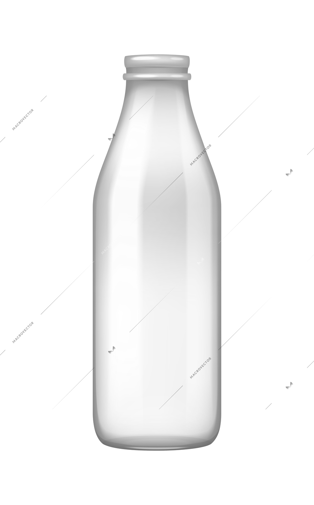 Empty transparent milk glass bottle with cap realistic vector illustration