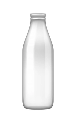 Empty transparent milk glass bottle with cap realistic vector illustration