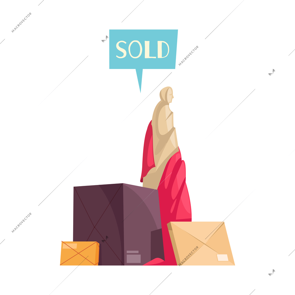 Packed objects sold at auction flat icon vector illustration