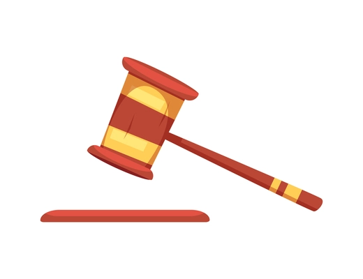 Wooden judge or auction gavel on white background flat vector illustration