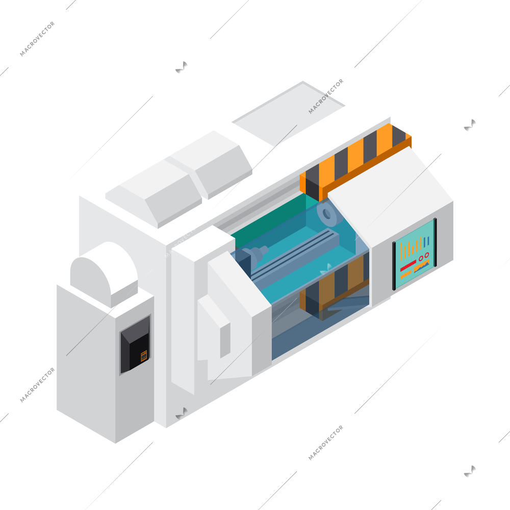 Industrial robots equipment automation robotic production facilities isometric icon 3d vector illustration