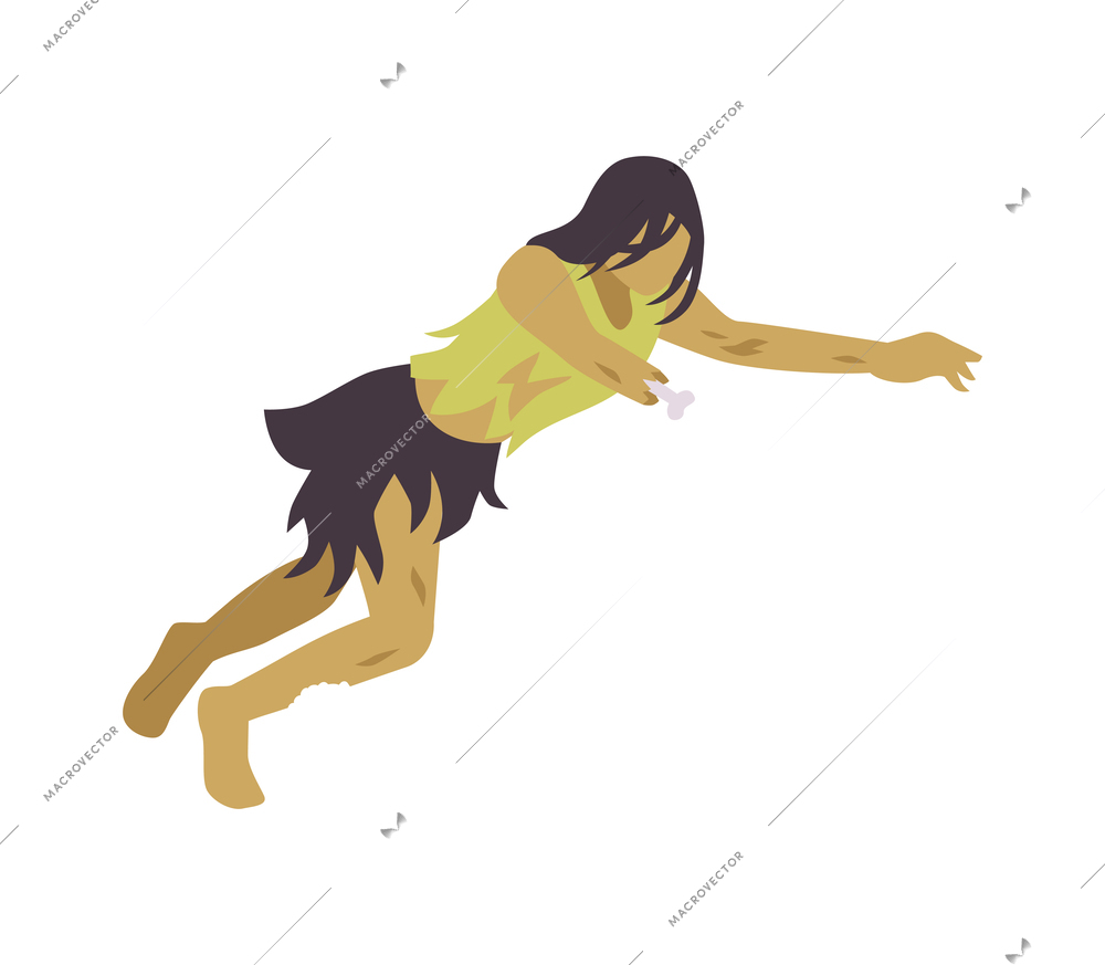 Creepy female zombie isometric icon vector illustration