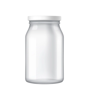 Realistic empty transparent glass jar with cap vector illustration