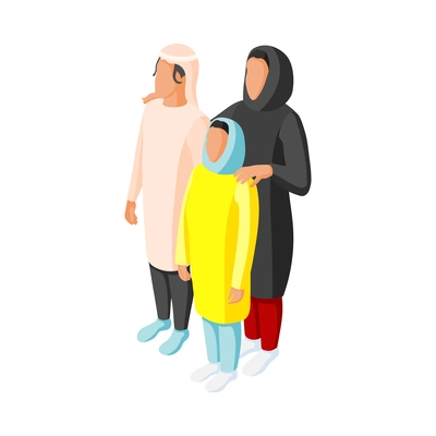 Isometric faceless characters of arabic family members with mum daughter and son vector illustration