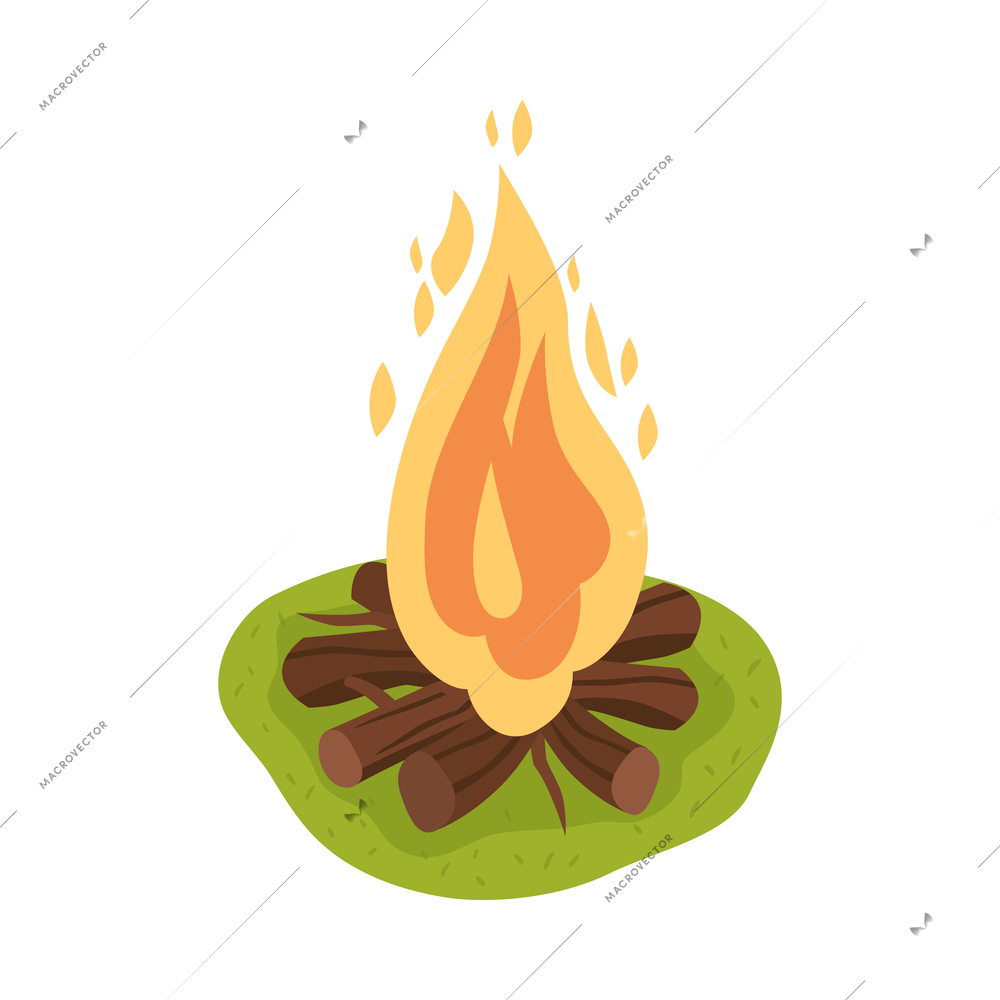 Campfire icon on white background isometric vector illustration