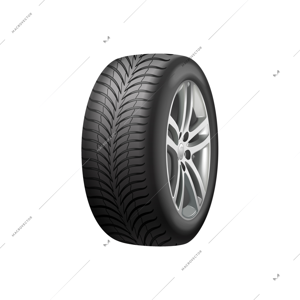 New shiny tyred wheel realistic vector illustration