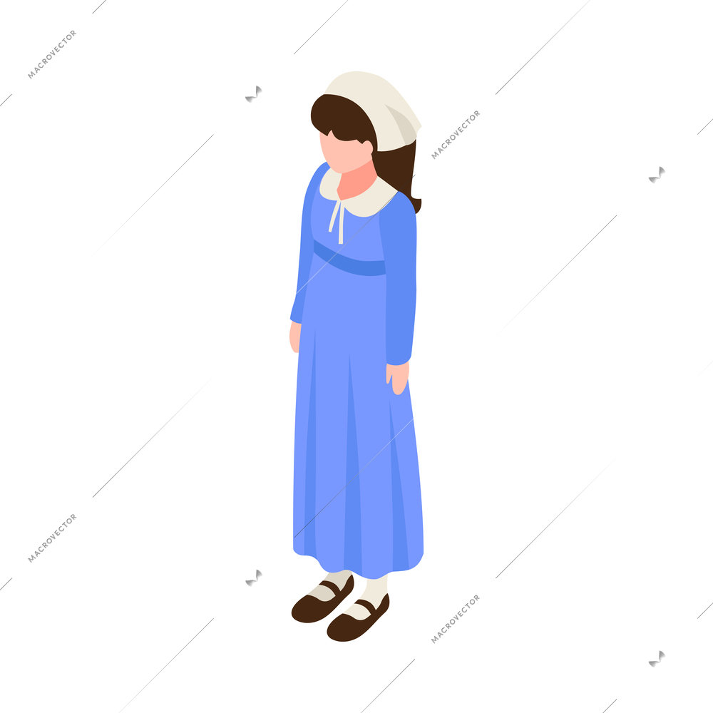 Nun wearing blue dress 3d isometric icon vector illustration