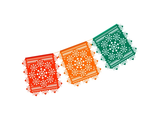 Realistic colorful papel picado ornamental holiday paper flags vector illustration