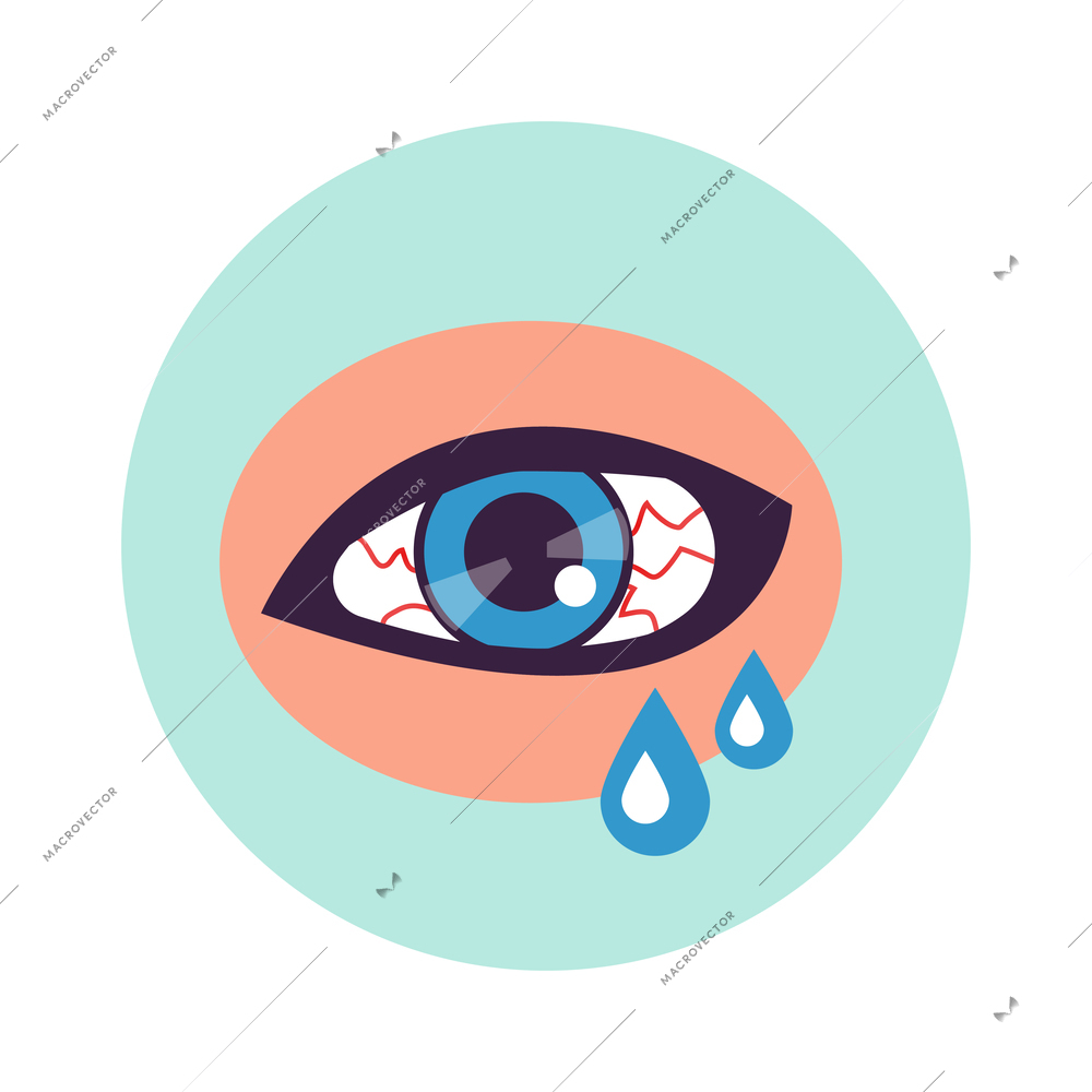 Allergy symptom icon with watery red eye flat vector illustration