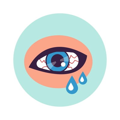 Allergy symptom icon with watery red eye flat vector illustration