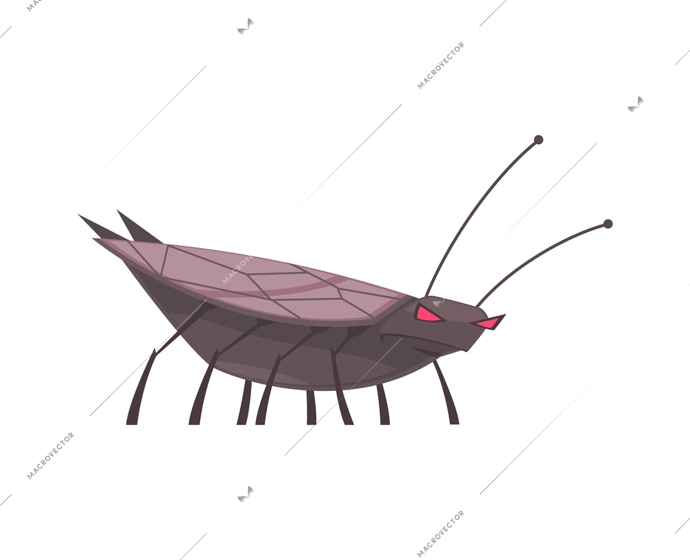 Angry red eyed cartoon insect on white background vector illustration