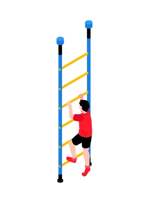 Isometric sport equipment for children icon with kid climbing ladder 3d vector illustration