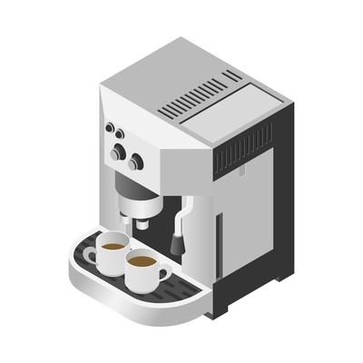 Isometric espresso coffee machine with two cups icon 3d vector illustration