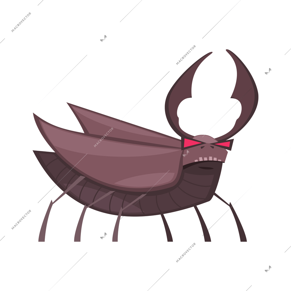 Angry black beetle with red eyes on white background cartoon vector illustration