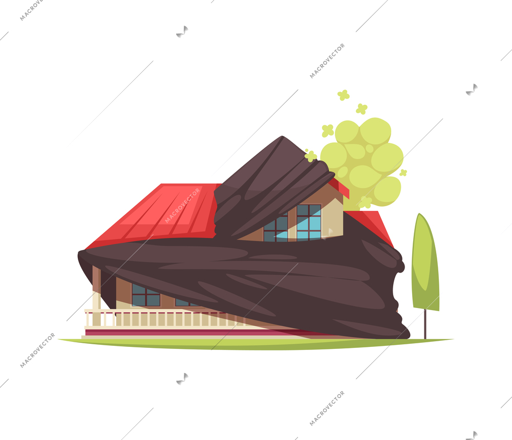 Residential house covered with black tent after disinfection cartoon vector illustration