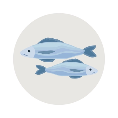 Flat round grey emblem with two fish vector illustration