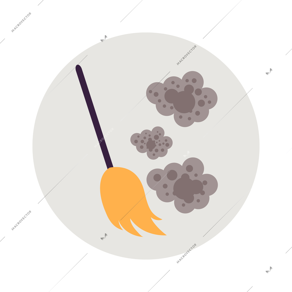 Flat dust allergy round icon with broom vector illustration