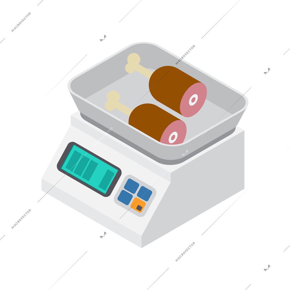 Butchery shop isometric icon with meat product on scales 3d vector illustration