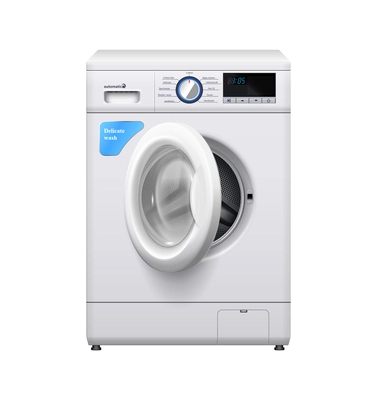 Realistic automatic washing machine with open front door vector illustration