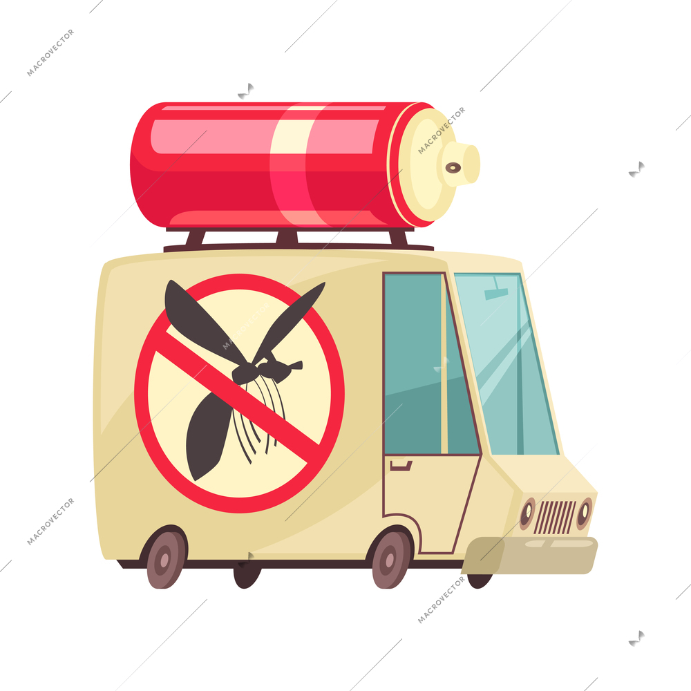 Pest control service van on white background flat cartoon vector illustration