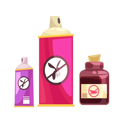 Cartoon insecticide insect spray repellent bottles isolated vector illustration