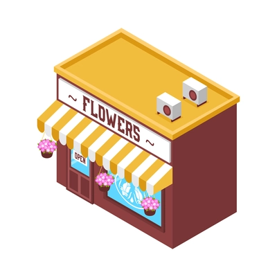 Isometric color flower shop building entrance 3d vector illustration