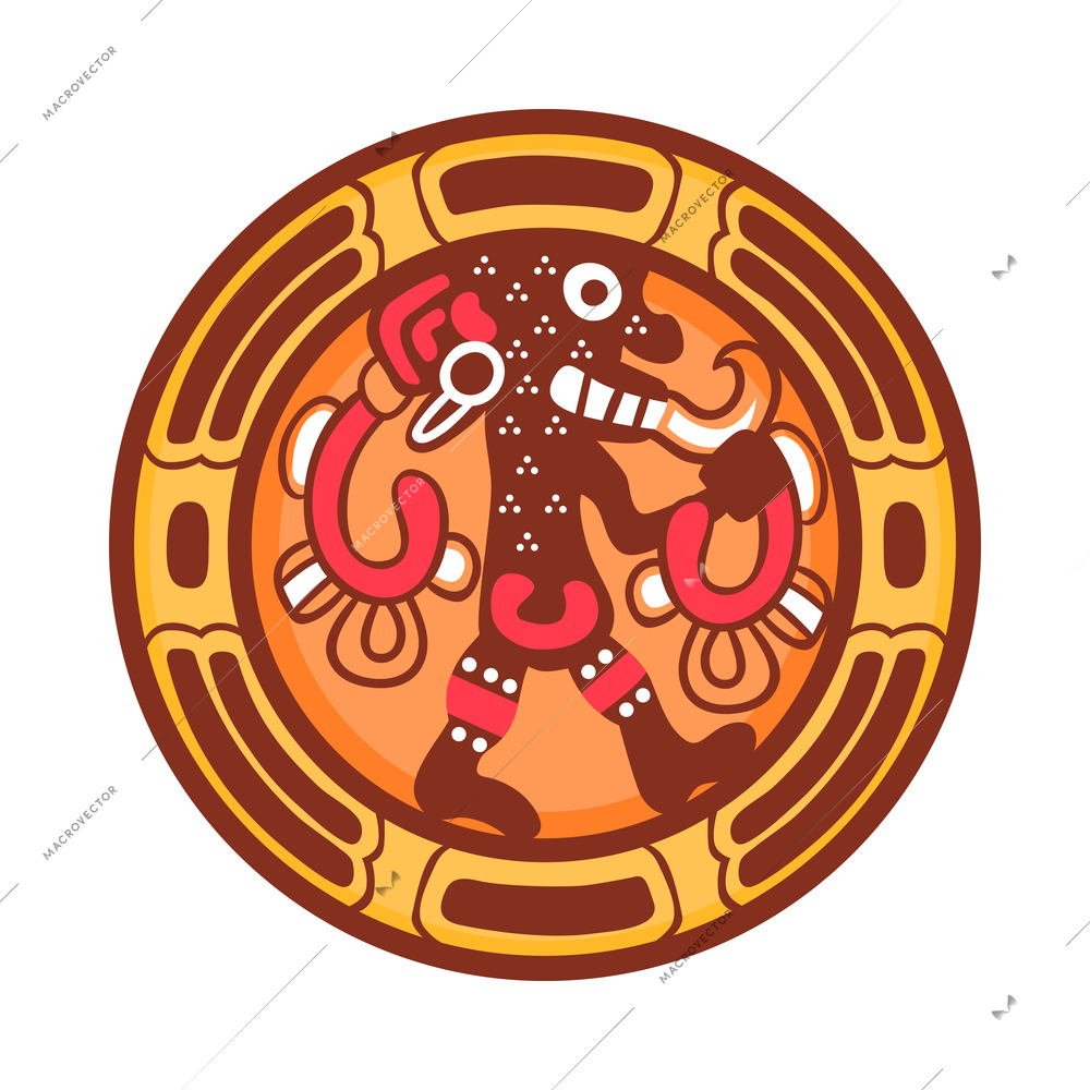 Maya civilization round ornament in flat style vector illustration