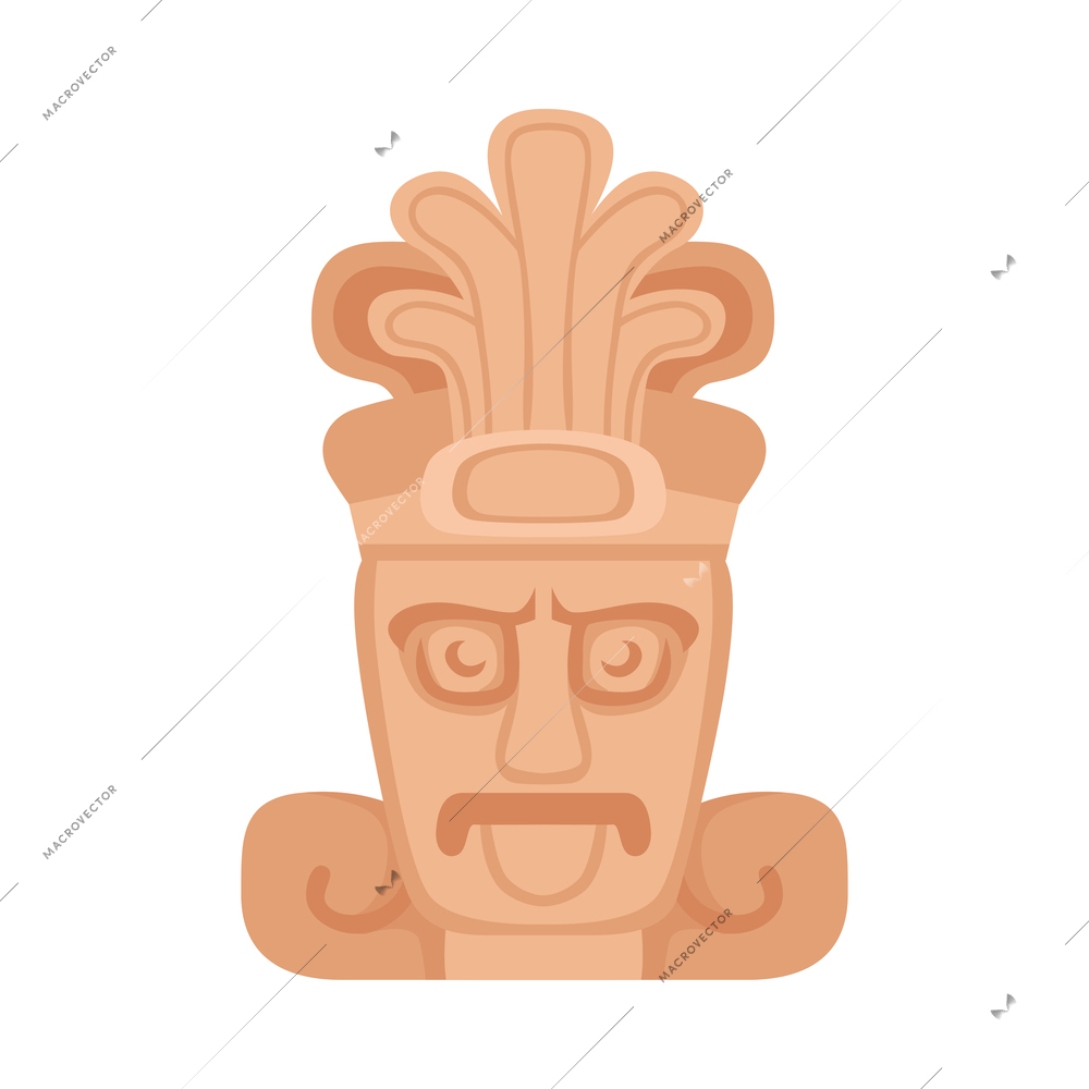 African maya aztec wooden idol on white background flat vector illustration