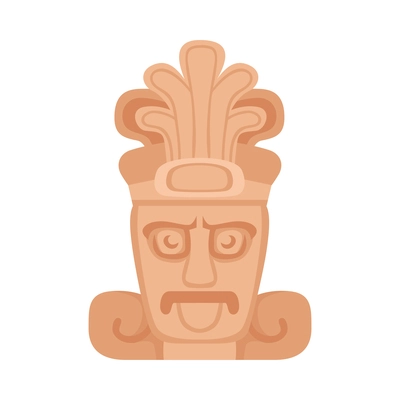 African maya aztec wooden idol on white background flat vector illustration