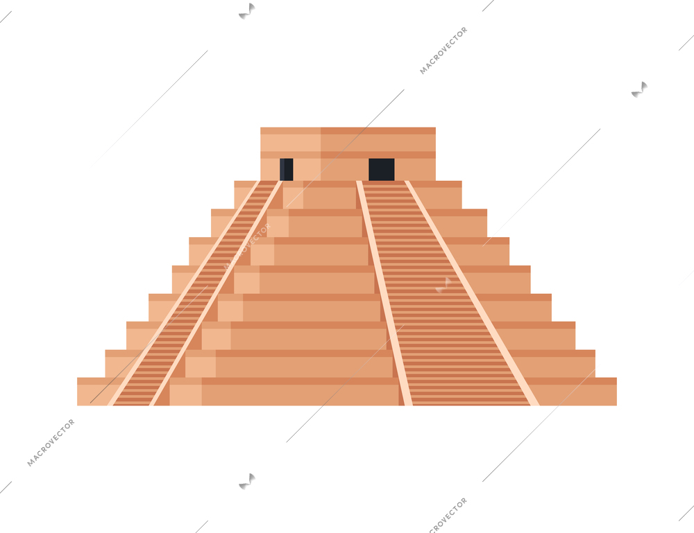 Maya civilization pyramid on white background flat vector illustration