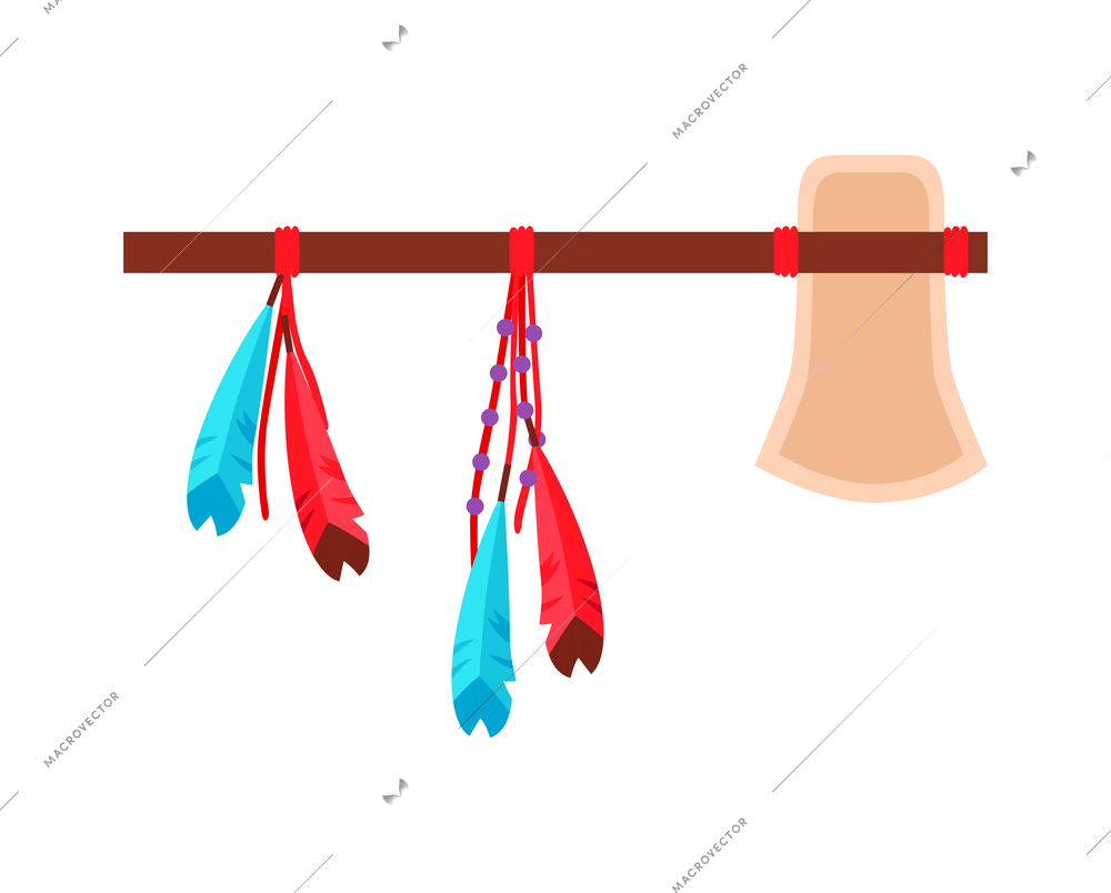 Flat mayan or indian ethnic axe with feathers vector illustration