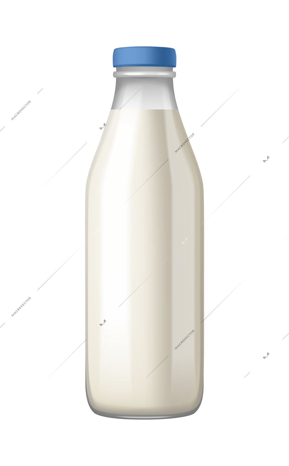 Realistic glass bottle of milk with blue cap vector illustration