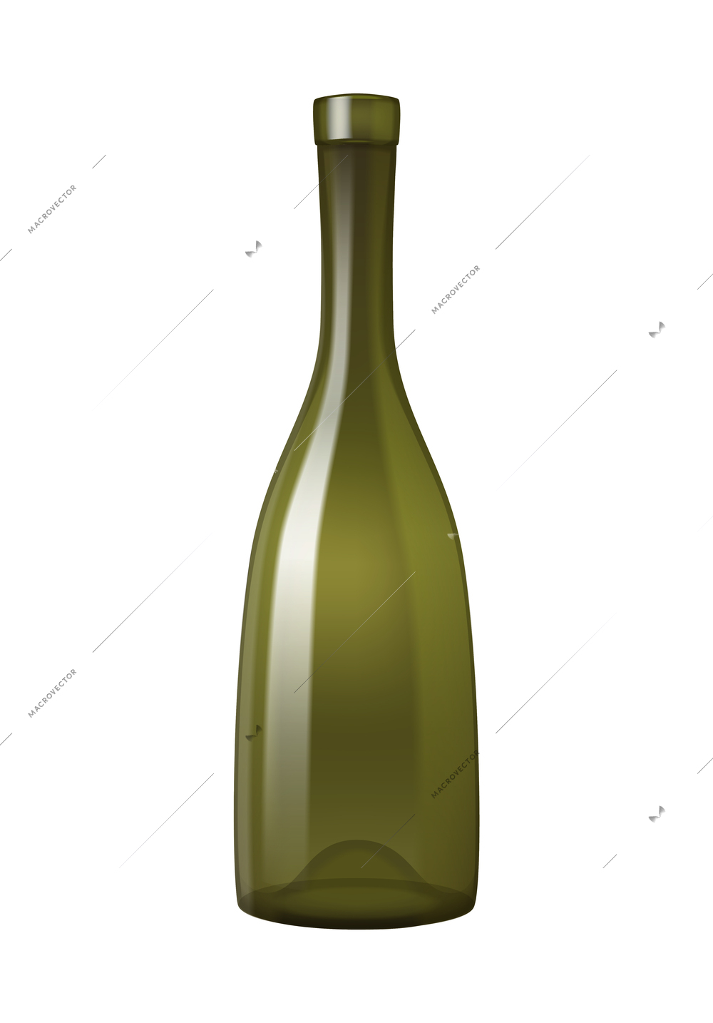 Realistic empty green glass wine bottle vector illustration