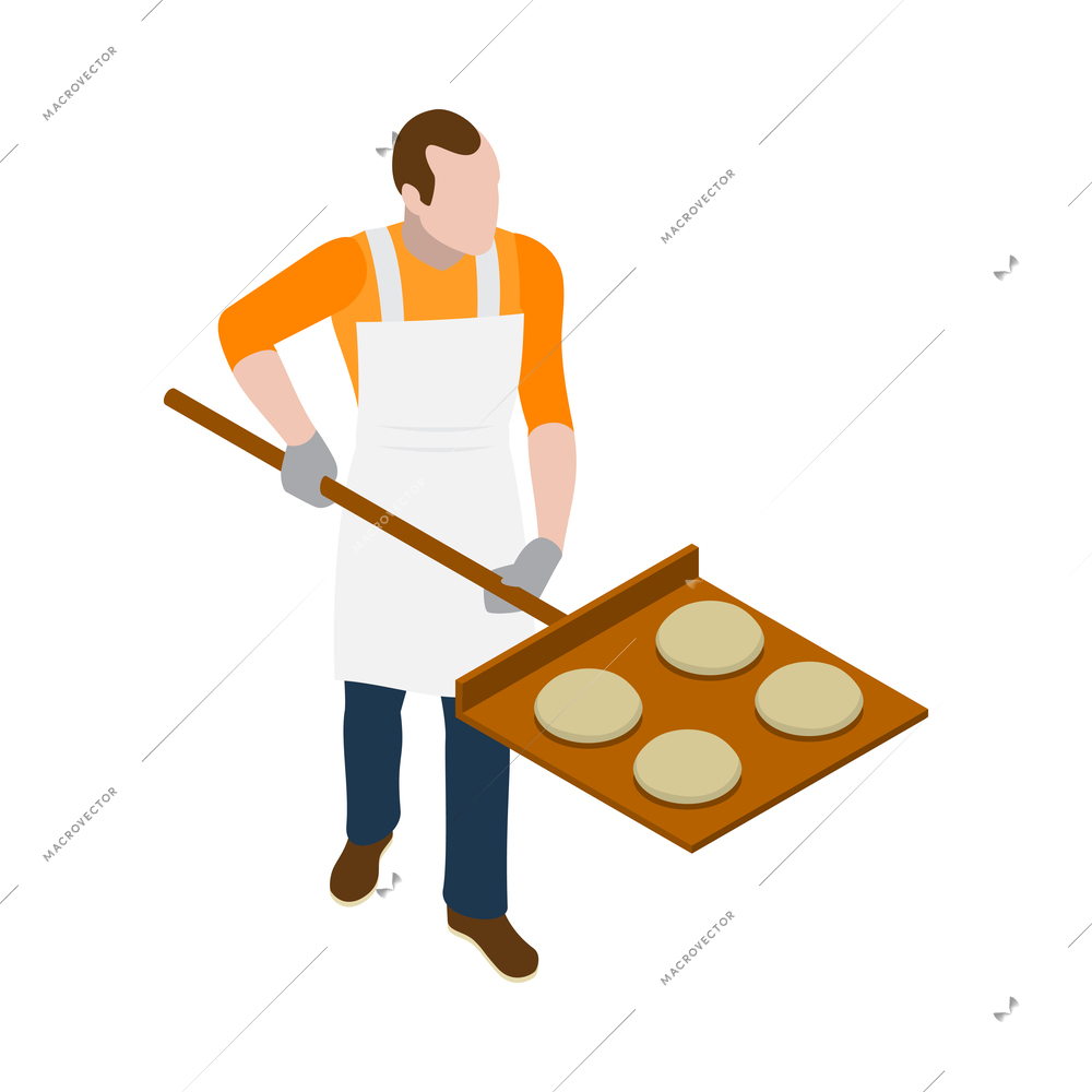 Faceless baker male character isometric icon vector illustration