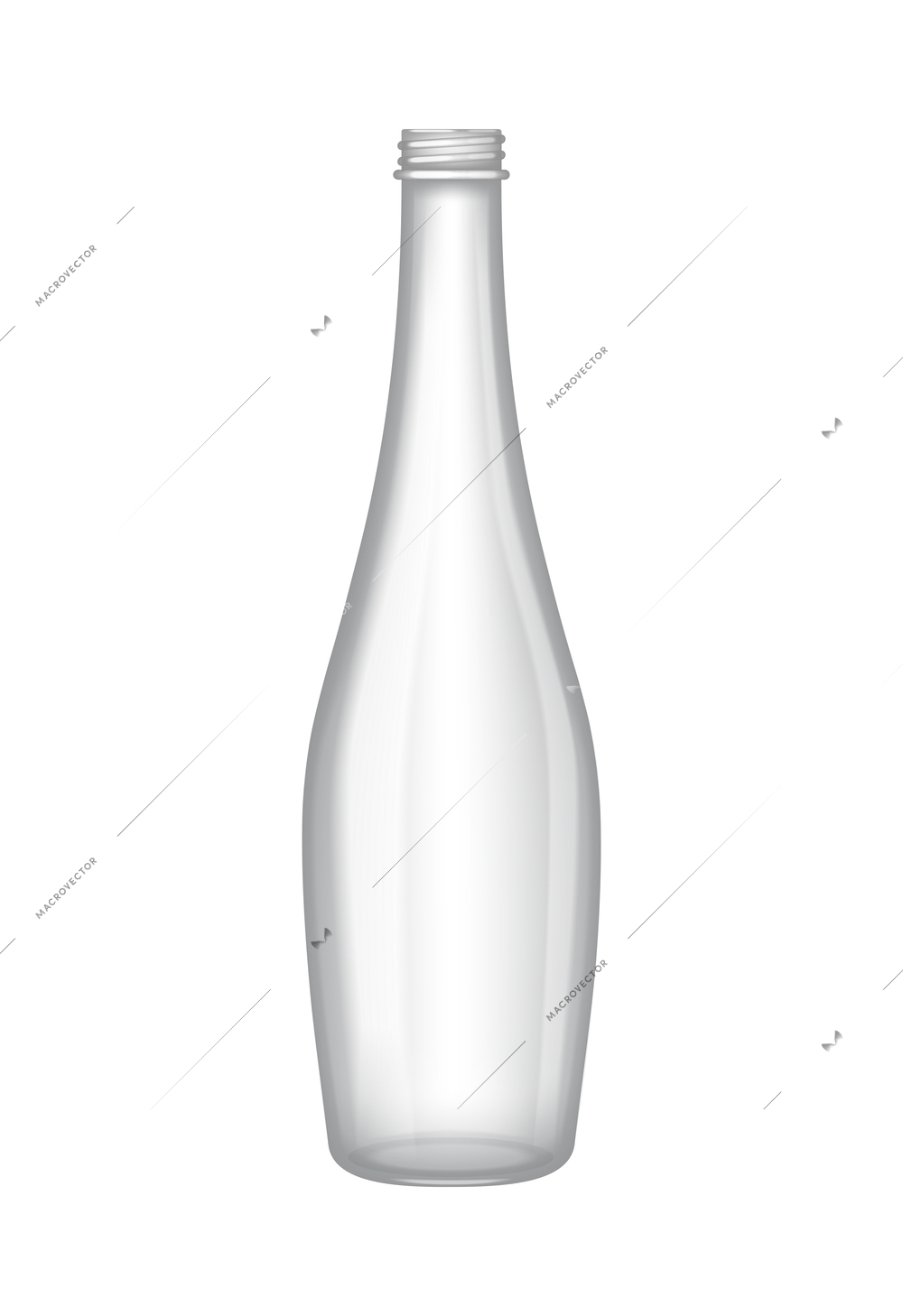 Empty glass bottle on white background realistic vector illustration