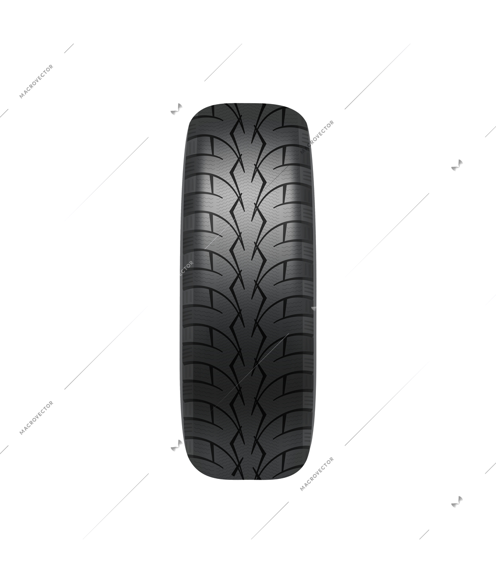 New black car wheel tire on white background realistic vector illustration