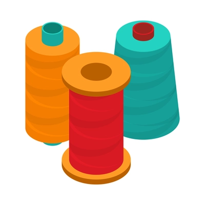 Bobbins with colored threads for industrial textile industry isometric 3d icon vector illustration